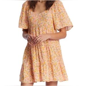 Billabong Take a Chance Printed Tiered Baby-Doll Dress size large